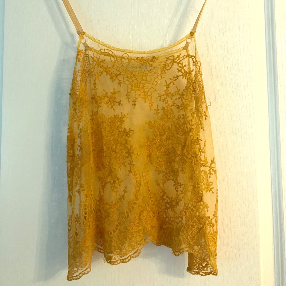 Sheer mustard tank top